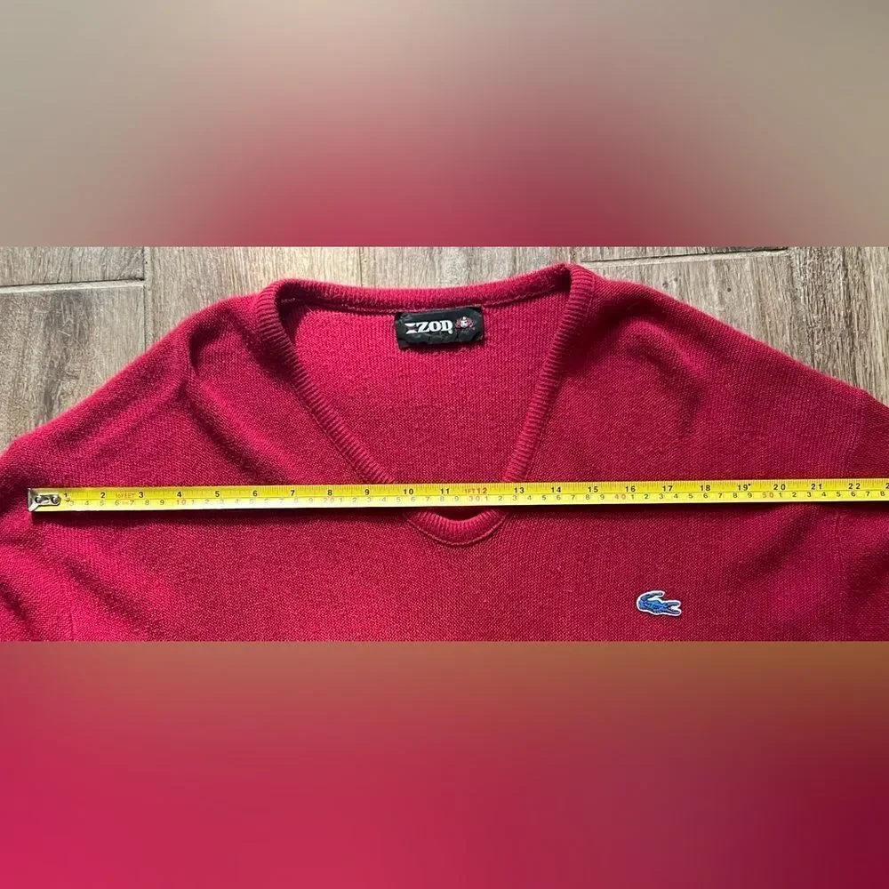 Izod Sweater Men's Red XLarge‎ Pullover V Neck Grandpa Logo Vintage 1970s USA